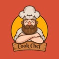 Chef with beard and mustache illustration mascot logo