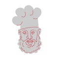 Chef with Beard Wearing Toque Blanche Hat Mono Line Drawing