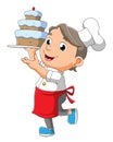 The chef boy is holding a cake Royalty Free Stock Photo