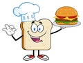 Chef Bread Slice Cartoon Character Presenting Perfect Hamburger