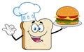 Chef Bread Slice Cartoon Mascot Character Presenting Perfect Burger