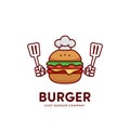 Chef burger hamburger cartoon mascot logo icon holding spatula