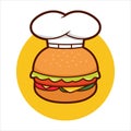 Chef burger illustration, burger with chef hat