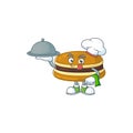 Chef cartoon character of dorayaki with food on tray