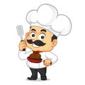 Chef cartoon cooking Beef and smiling