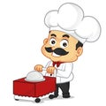 Chef cartoon with food trolley