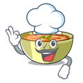 Chef Cartoon lentil soup ready to served Royalty Free Stock Photo