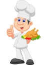Chef cartoon with roasted chicken Royalty Free Stock Photo