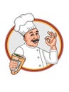 Chef characters cartoon and okay and with doner bread and dÃÂ¶ner circle background character white background