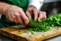 Chef chopping fresh green parsley. Generative AI