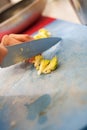 Chef chopping salad ingredients