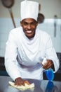 Chef cleaning kitchen counter Royalty Free Stock Photo