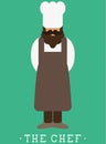 Chef cook/baker colored print icon- a man with a mustache a beard wearing an apron and chef`s hat. Royalty Free Stock Photo