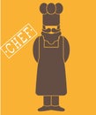 Chef cook/baker flat icon - a man with a mustache a beard wearing an apron and chef`s hat. Template for card, poster, banner, wed- Royalty Free Stock Photo