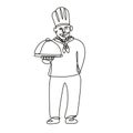 Chef Cook or Baker Holding a Platter Front View Continuous Line Drawing