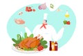 Chef cook cuisine meal, cooking man character vector illustration. Flat man make restaurant food for gourmet, person in