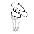 Chef cook hat with fork, spoon and knife hand drawing sketch lab Royalty Free Stock Photo