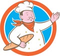 Chef Cook Holding Baguette Circle Cartoon