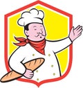 Chef Cook Holding Baguette Shield Cartoon Royalty Free Stock Photo