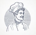 Chef cook, illustration drawn in the graphic style of an engraving.