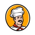 Chef, cook logo. Label or icon for design menu restaurant or catering. Vector illustration Royalty Free Stock Photo