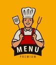 Chef cook logo or label. Menu design for cafe and restaurant