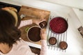 Chef or cook making a chocolate sauce Royalty Free Stock Photo