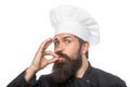 Chef, cook making tasty delicious gesture by kissing fingers. Cook hat. Bearded chef, cooks or baker. Bearded male chefs Royalty Free Stock Photo