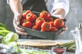 Chef prepares vegetables to cook in the restaurant kitchen Royalty Free Stock Photo