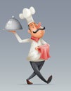 Chef Cook Serving Food 3d Cartoon Elite Restaurant Mascot Character Menu Design Vector Illustrator