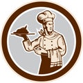Chef Cook Serving Food Platter Circle Retro