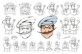 Chef cook standing in a different pose, restaurant boss, cartoon chef in uniform, cook logo, chef hat, professional chef cook,