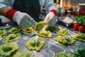 Chef Prepares Fresh Green Ravioli Royalty Free Stock Photo