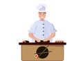 Chef cook sushi on kitchen isolated illustration. Vector