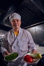 Chef cook in a white apron and cooks hat on a kitchen doing his lovely job Royalty Free Stock Photo