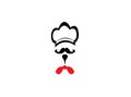 Chef cooker hat with mustache and red tie for logo design