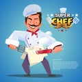 Chef in cooking action with typographic design. character design Royalty Free Stock Photo