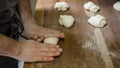 Chef cooking dumplings kitchen traditional cuisine Royalty Free Stock Photo