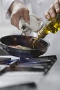 Chef Cooking Food In Frying Pan Royalty Free Stock Photo