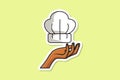 Chef Cooking Hat on Chef Hand Sticker design illustration. Kitchen cooking object icon concept.