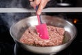 Chef cooking minced meat Royalty Free Stock Photo