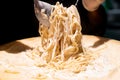 Pasta cooking in cheese bowl Royalty Free Stock Photo