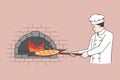 Chef cooking pizza in stone oven in restaurant Royalty Free Stock Photo