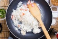 Chef cooking rice in pan Royalty Free Stock Photo