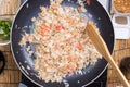 Chef cooking rice in pan Royalty Free Stock Photo