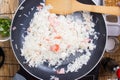 Chef cooking rice in pan Royalty Free Stock Photo