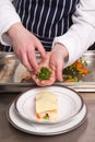 Chef cooking seafood lasagna Royalty Free Stock Photo