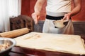 Chef cooking strudel, ingredients on background Royalty Free Stock Photo