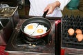 A chef is cooking sunny-side up eggs Royalty Free Stock Photo