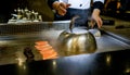 Chef cooking vegetable or tepanyaki Royalty Free Stock Photo